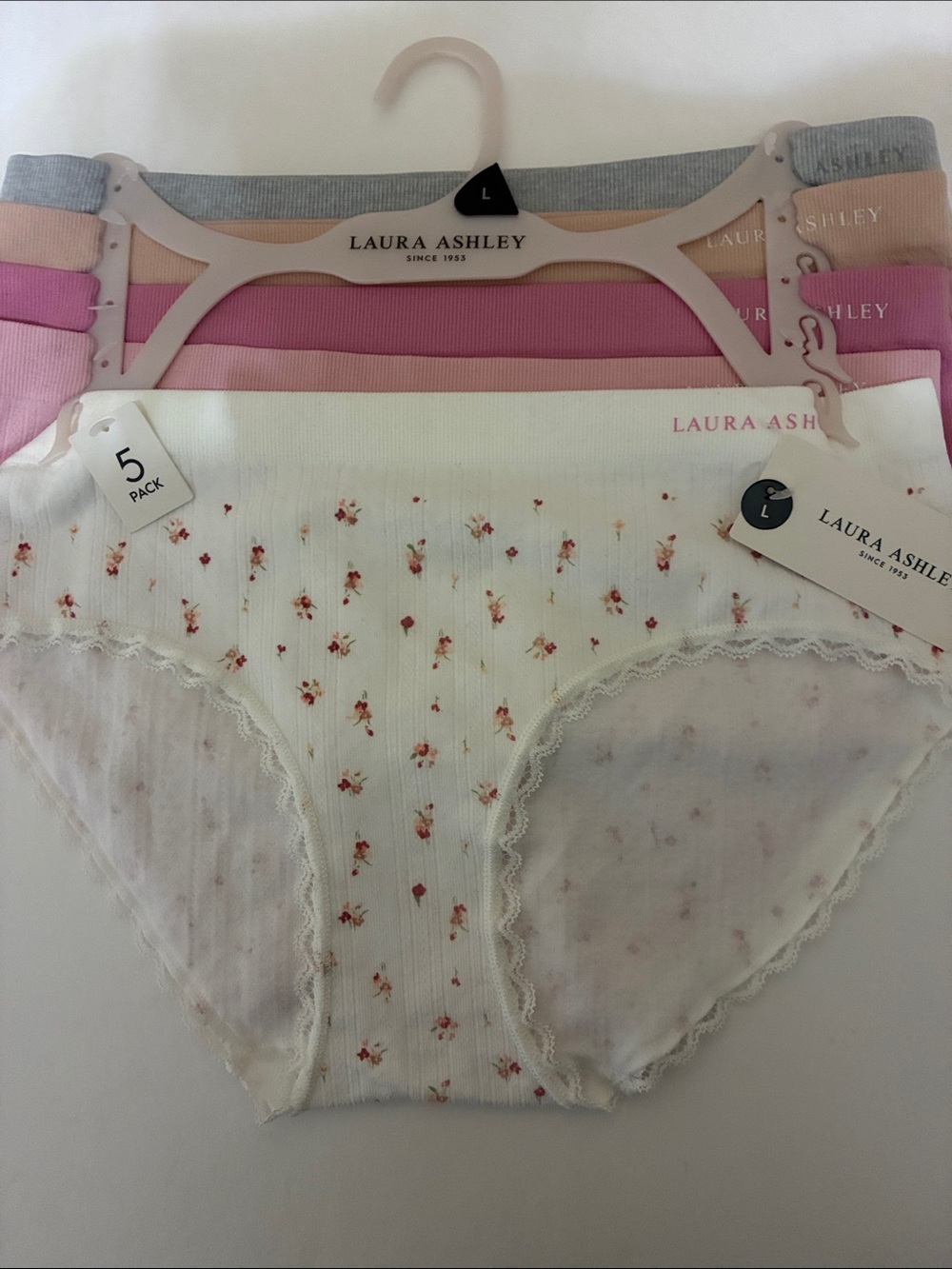 Laura Ashley  L  5-Pack Bikini Undies in White, Pink, Gray, Peach, Rose - Picture 5 of 11